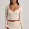 Dagny Ruffle Long-Sleeve Lace Top in Ivory Dagny Ruffle Long-Sleeve Lace Top in Ivory