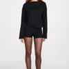 Dara Modal Long-Sleeve Backless Romper in Black Dara Modal Long-Sleeve Backless Romper in Black