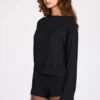 Dara Modal Long-Sleeve Backless Romper in Black Dara Modal Long-Sleeve Backless Romper in Black
