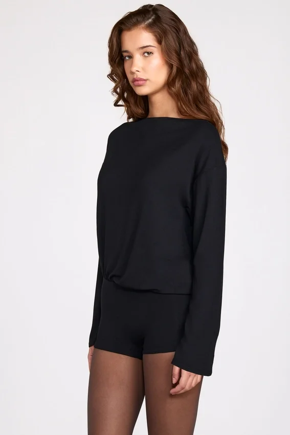 Dara Modal Long-Sleeve Backless Romper in Black Dara Modal Long-Sleeve Backless Romper in Black