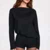 Dara Modal Long-Sleeve Backless Romper in Black Dara Modal Long-Sleeve Backless Romper in Black