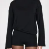 Dara Modal Long-Sleeve Backless Romper in Black Dara Modal Long-Sleeve Backless Romper in Black
