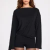 Dara Modal Long-Sleeve Backless Romper in Black Dara Modal Long-Sleeve Backless Romper in Black
