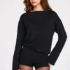 Dara Modal Long-Sleeve Backless Romper in Black Dara Modal Long-Sleeve Backless Romper in Black