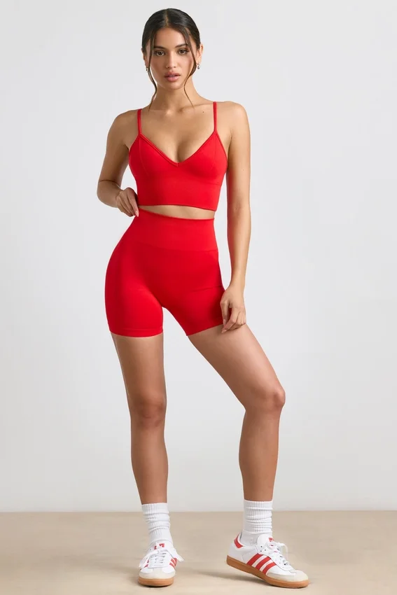 Define Luxe High-Waist Mini Shorts in Red Define Luxe High-Waist Mini Shorts in Red