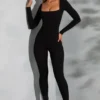 Delanie Square Neck Long Sleeve Jumpsuit in Black Delanie Square Neck Long Sleeve Jumpsuit in Black