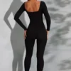 Delanie Square Neck Long Sleeve Jumpsuit in Black Delanie Square Neck Long Sleeve Jumpsuit in Black