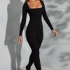 Delanie Square Neck Long Sleeve Jumpsuit in Black Delanie Square Neck Long Sleeve Jumpsuit in Black
