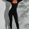 Delanie Square Neck Long Sleeve Jumpsuit in Black Delanie Square Neck Long Sleeve Jumpsuit in Black