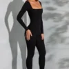 Delanie Square Neck Long Sleeve Jumpsuit in Black Delanie Square Neck Long Sleeve Jumpsuit in Black