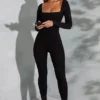 Delanie Square Neck Long Sleeve Jumpsuit in Black Delanie Square Neck Long Sleeve Jumpsuit in Black