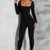 Delanie Square Neck Long Sleeve Jumpsuit in Black Delanie Square Neck Long Sleeve Jumpsuit in Black