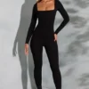 Delanie Square Neck Long Sleeve Jumpsuit in Black Delanie Square Neck Long Sleeve Jumpsuit in Black