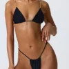 Delray Ruched Thong Bikini Bottoms in Black Delray Ruched Thong Bikini Bottoms in Black
