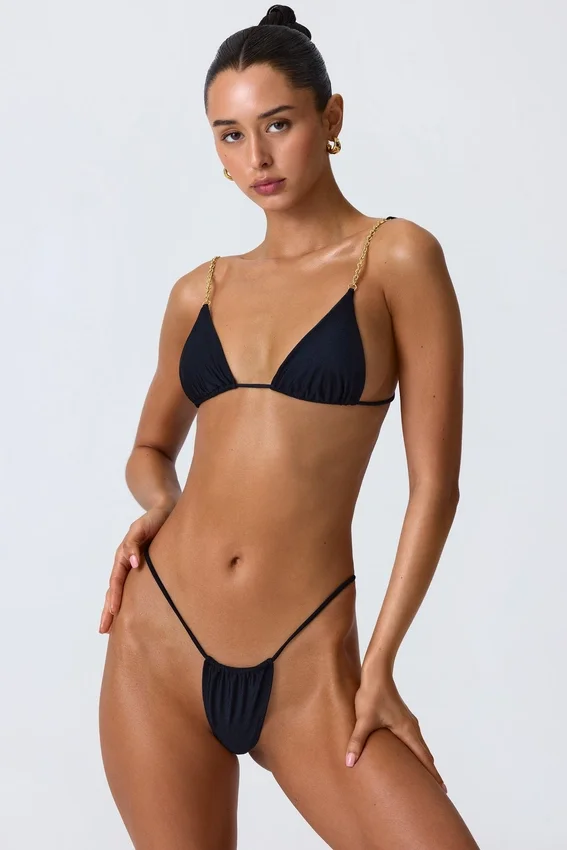 Delray Ruched Thong Bikini Bottoms in Black Delray Ruched Thong Bikini Bottoms in Black