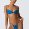 Clearwater Embellished Ruched Halterneck Bikini Top in Ocean Blue