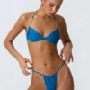 Clearwater Embellished Ruched Halterneck Bikini Top in Ocean Blue