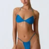 Clearwater Embellished Ruched Halterneck Bikini Top in Ocean Blue