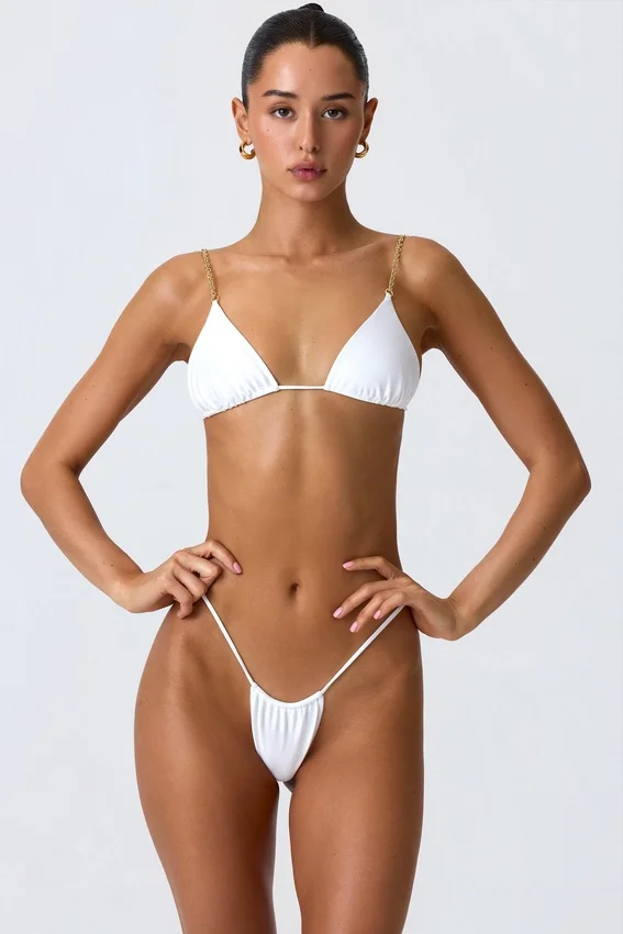 Delray Ruched Thong Bikini Bottoms in White Delray Ruched Thong Bikini Bottoms in White