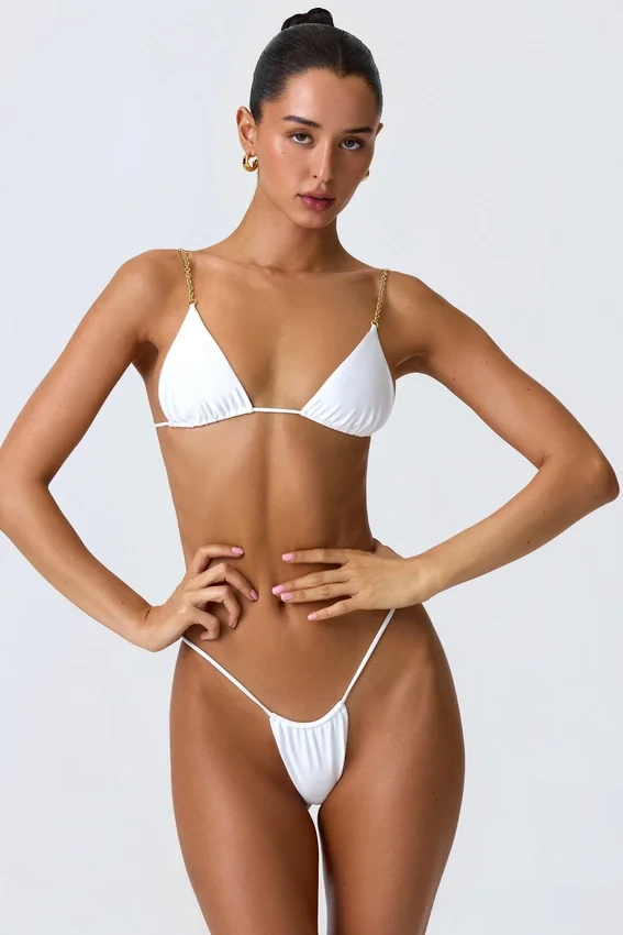 Delray Ruched Thong Bikini Bottoms in White Delray Ruched Thong Bikini Bottoms in White