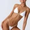 Delray Ruched Thong Bikini Bottoms in White Delray Ruched Thong Bikini Bottoms in White