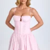 Dorothea Pintucked Shirred Mini Dress in Blush Dorothea Pintucked Shirred Mini Dress in Blush