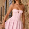Dorothea Pintucked Shirred Mini Dress in Blush Dorothea Pintucked Shirred Mini Dress in Blush