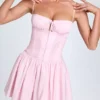 Dorothea Pintucked Shirred Mini Dress in Blush Dorothea Pintucked Shirred Mini Dress in Blush