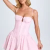Dorothea Pintucked Shirred Mini Dress in Blush Dorothea Pintucked Shirred Mini Dress in Blush