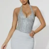 Drea Ruched Mid-Rise Mini Skirt in Silver Drea Ruched Mid-Rise Mini Skirt in Silver