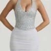 Drea Ruched Mid-Rise Mini Skirt in Silver Drea Ruched Mid-Rise Mini Skirt in Silver