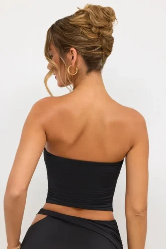 Eevi Jersey Strapless Plunge Neck Top in Black Eevi Jersey Strapless Plunge Neck Top in Black