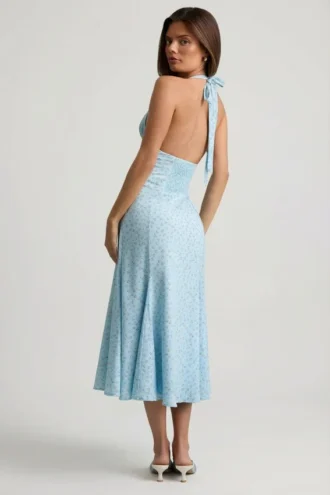 Elonia Halterneck Midaxi Dress in Blue Flower Print Elonia Halterneck Midaxi Dress in Blue Flower Print