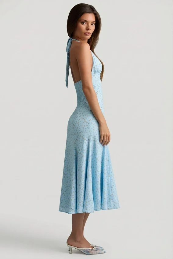 Elonia Halterneck Midaxi Dress in Blue Flower Print Elonia Halterneck Midaxi Dress in Blue Flower Print