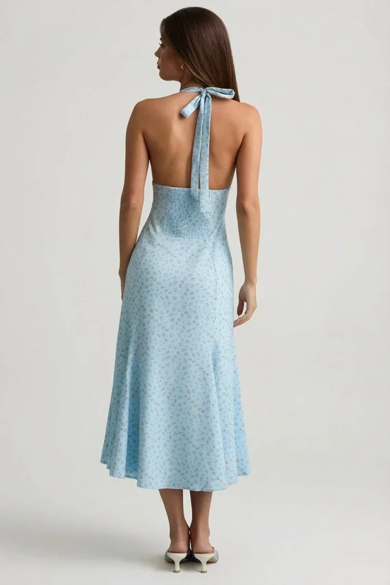 Elonia Halterneck Midaxi Dress in Blue Flower Print Elonia Halterneck Midaxi Dress in Blue Flower Print
