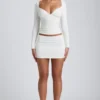 Cali Modal Ruched Mid-Rise Mini Skirt in White Cali Modal Ruched Mid-Rise Mini Skirt in White
