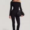 Erisen Modal Off-Shoulder Long-Sleeve Jumpsuit in Black Erisen Modal Off-Shoulder Long-Sleeve Jumpsuit in Black