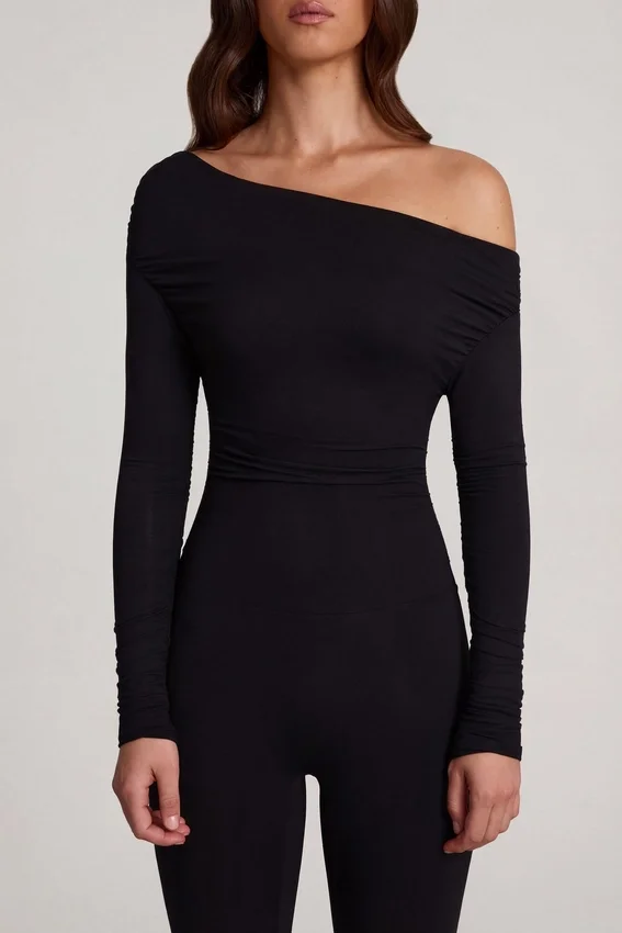 Erisen Modal Off-Shoulder Long-Sleeve Jumpsuit in Black Erisen Modal Off-Shoulder Long-Sleeve Jumpsuit in Black