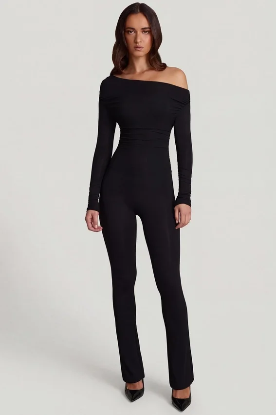 Erisen Modal Off-Shoulder Long-Sleeve Jumpsuit in Black Erisen Modal Off-Shoulder Long-Sleeve Jumpsuit in Black