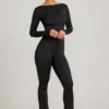 Eulalie Slinky Jersey Bow-Detail Jumpsuit in Black Eulalie Slinky Jersey Bow-Detail Jumpsuit in Black
