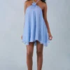 Evania Halterneck Babydoll Mini Dress in Blue Polka Dot Print Evania Halterneck Babydoll Mini Dress in Blue Polka Dot Print