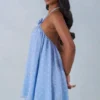 Evania Halterneck Babydoll Mini Dress in Blue Polka Dot Print Evania Halterneck Babydoll Mini Dress in Blue Polka Dot Print