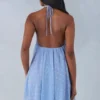 Evania Halterneck Babydoll Mini Dress in Blue Polka Dot Print Evania Halterneck Babydoll Mini Dress in Blue Polka Dot Print