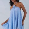 Evania Halterneck Babydoll Mini Dress in Blue Polka Dot Print Evania Halterneck Babydoll Mini Dress in Blue Polka Dot Print