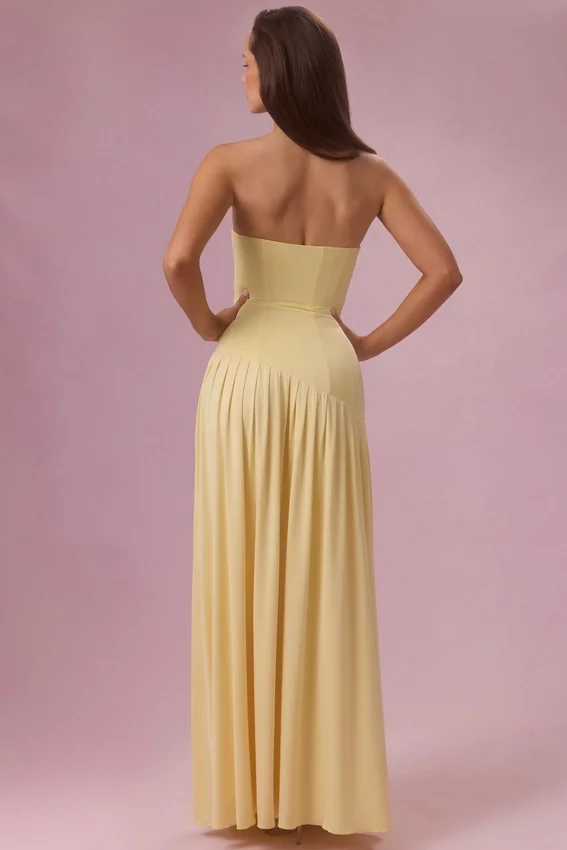 Evelina Jersey Strapless Gown in Butter Yellow Evelina Jersey Strapless Gown in Butter Yellow