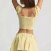 Faela Ruched Cotton-Poplin Corset Top in Lemon Yellow