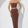 Fausta Embellished Mid Rise Maxi Skirt in Espresso Fausta Embellished Mid Rise Maxi Skirt in Espresso