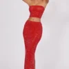 Fausta Embellished Mid Rise Maxi Skirt in Fire Red Fausta Embellished Mid Rise Maxi Skirt in Fire Red
