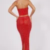 Fausta Embellished Mid Rise Maxi Skirt in Fire Red Fausta Embellished Mid Rise Maxi Skirt in Fire Red