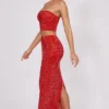 Fausta Embellished Mid Rise Maxi Skirt in Fire Red Fausta Embellished Mid Rise Maxi Skirt in Fire Red